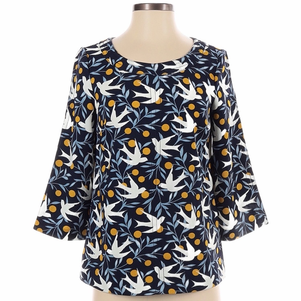 Boden 3/4 sleeve whimsical bird blouse